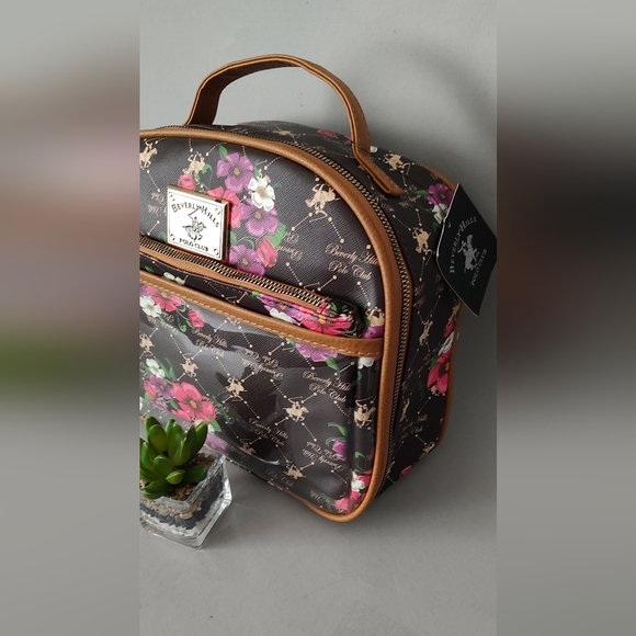 Cosmetic Bags Beverly Hills Polo Club brown Floral 2 Pieces Zipper New - Picture 9 of 9